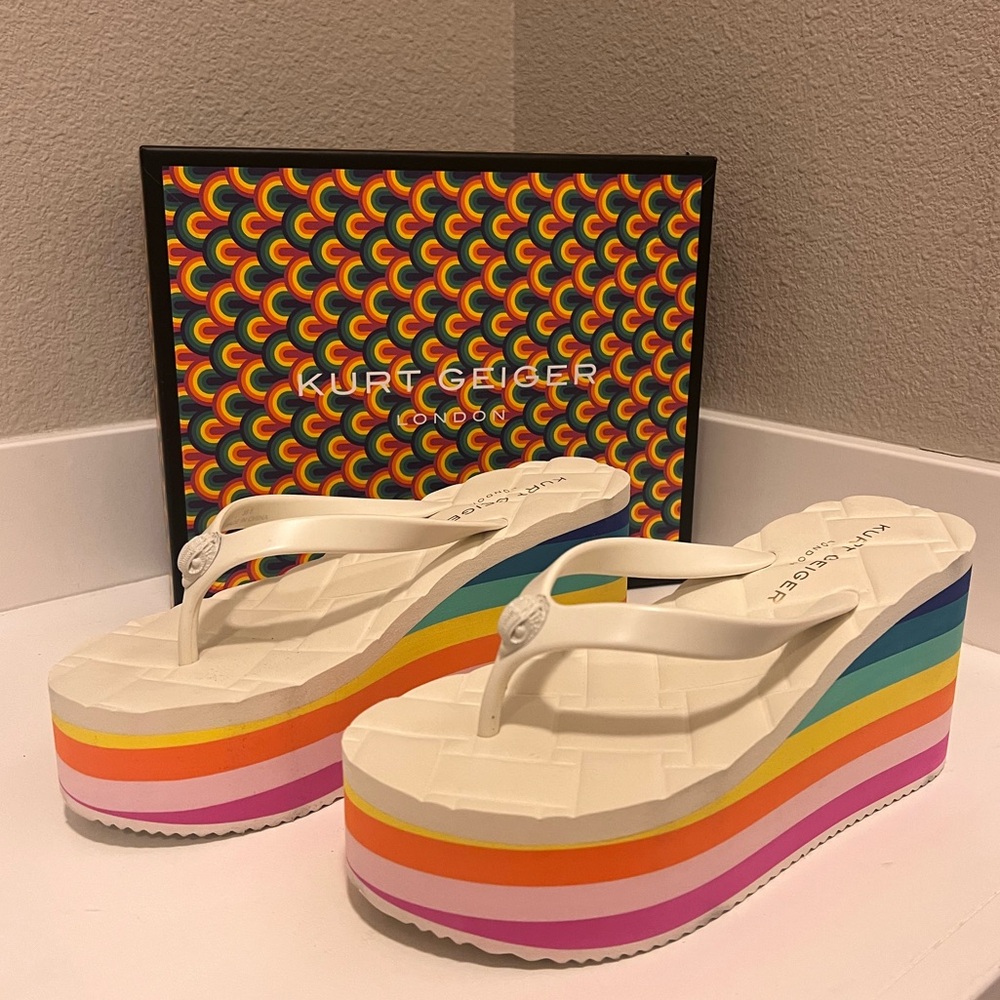 NWT Kurt Geiger Rainbow Platform Flip Flops